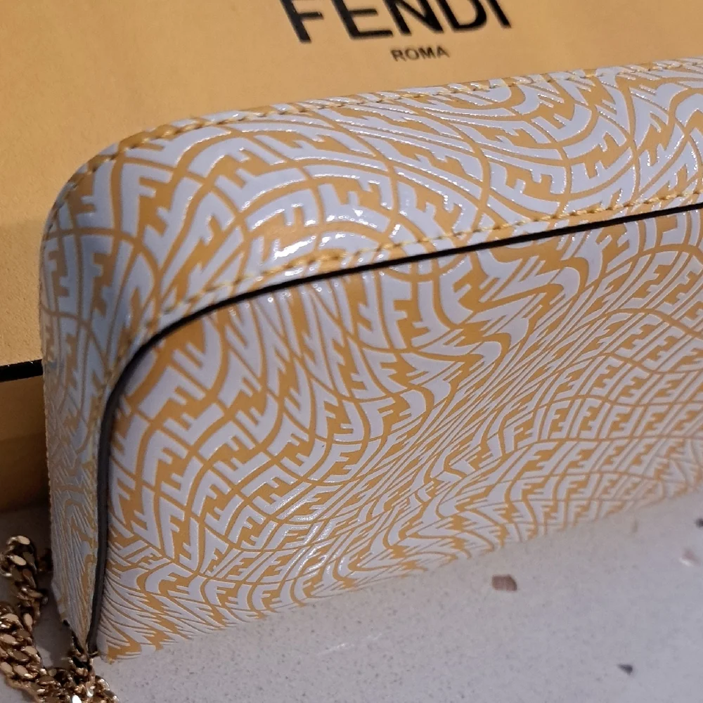 NIB Fendi Gold and FF Vertigo Print Leather Clutch - Picture 6 of 14